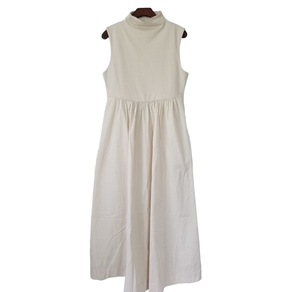 J. Crew Fitted Knit Mockneck Dress With Poplin Skirt Size XXS Natural Midi BY263